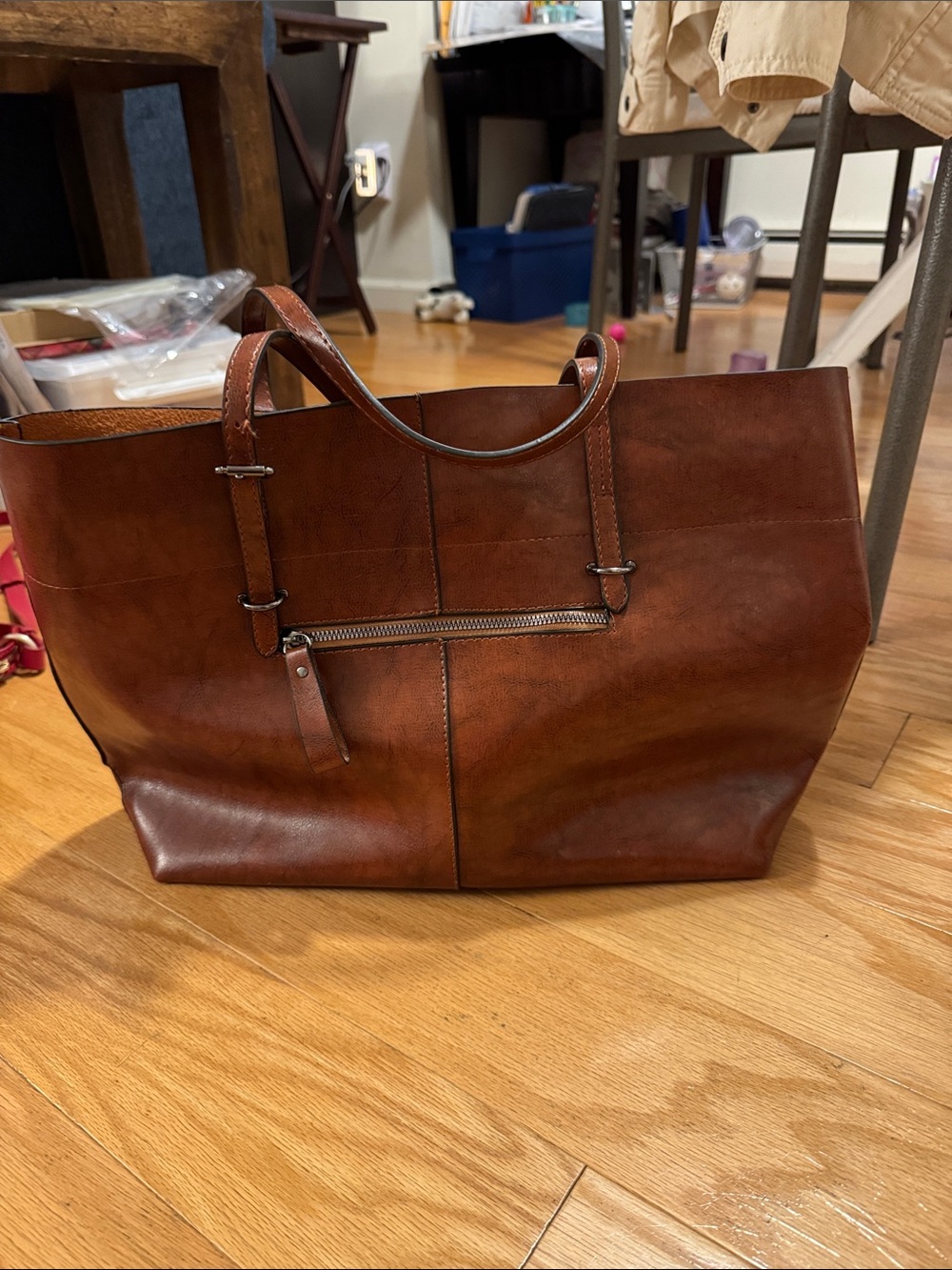 Classic Brown Leather Tote Bag - Spacious Everyday Work Bag